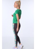 Sports leggings with a stripe with graphite flowers MR15471 - Online store - Boutique